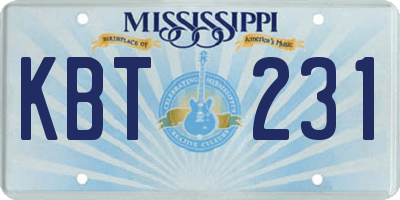 MS license plate KBT231