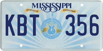 MS license plate KBT356