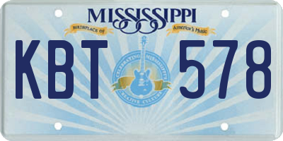 MS license plate KBT578
