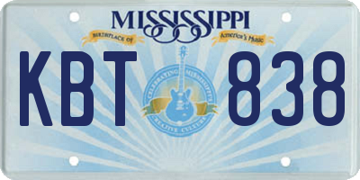 MS license plate KBT838