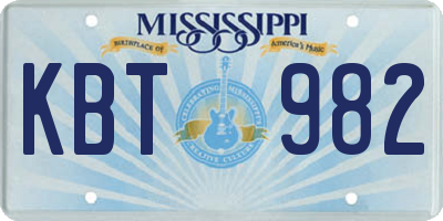 MS license plate KBT982