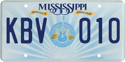 MS license plate KBV010