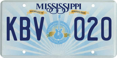 MS license plate KBV020