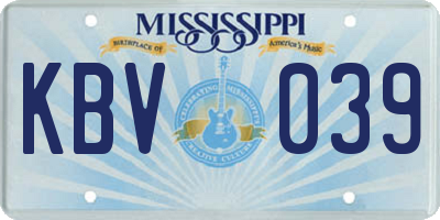 MS license plate KBV039