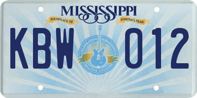 MS license plate KBW012