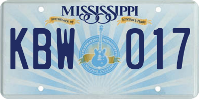 MS license plate KBW017