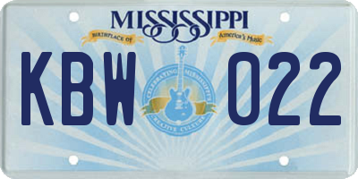 MS license plate KBW022