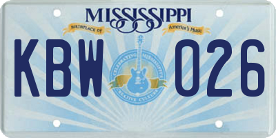 MS license plate KBW026