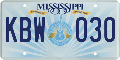 MS license plate KBW030