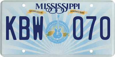 MS license plate KBW070