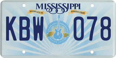 MS license plate KBW078