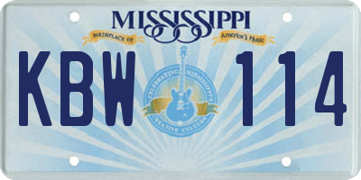 MS license plate KBW114