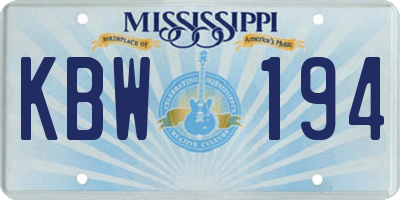 MS license plate KBW194