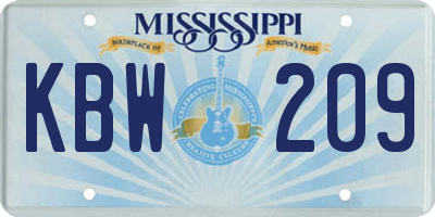 MS license plate KBW209