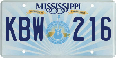 MS license plate KBW216