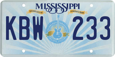 MS license plate KBW233