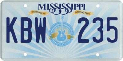 MS license plate KBW235