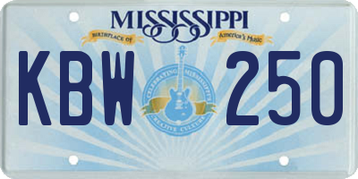 MS license plate KBW250