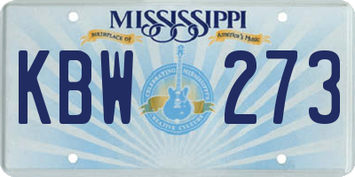 MS license plate KBW273
