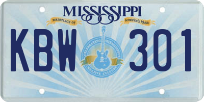 MS license plate KBW301