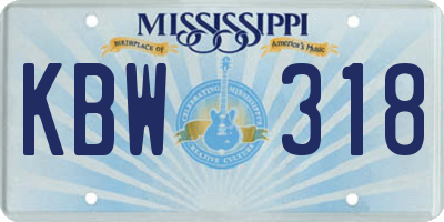 MS license plate KBW318