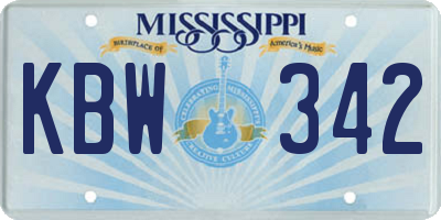 MS license plate KBW342