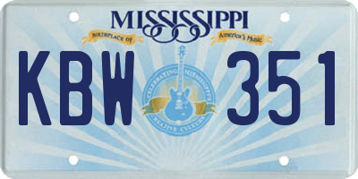 MS license plate KBW351