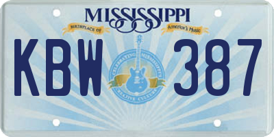 MS license plate KBW387