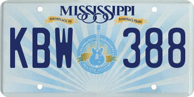 MS license plate KBW388