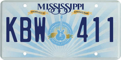 MS license plate KBW411
