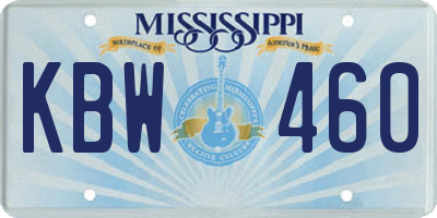 MS license plate KBW460