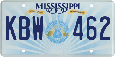 MS license plate KBW462