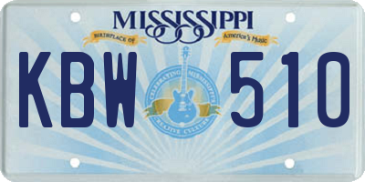 MS license plate KBW510