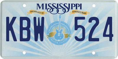 MS license plate KBW524