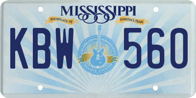 MS license plate KBW560