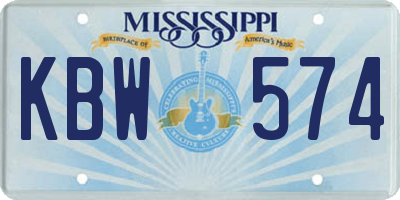 MS license plate KBW574