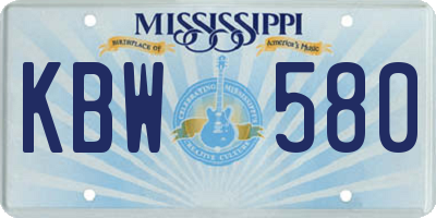 MS license plate KBW580
