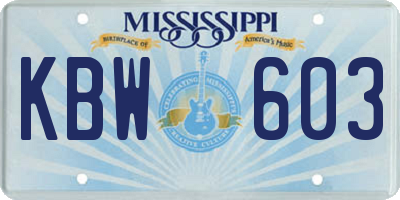 MS license plate KBW603