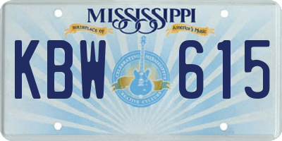 MS license plate KBW615