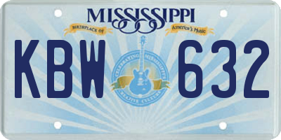 MS license plate KBW632