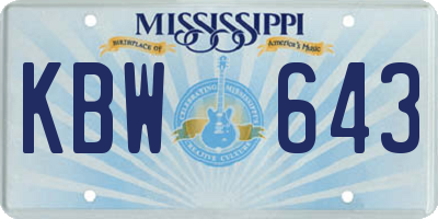 MS license plate KBW643