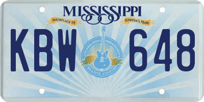 MS license plate KBW648