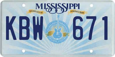 MS license plate KBW671
