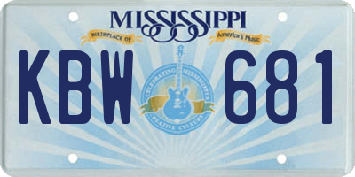 MS license plate KBW681