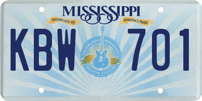 MS license plate KBW701