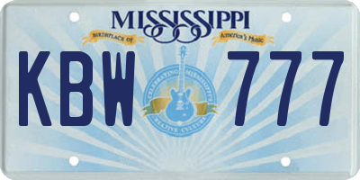 MS license plate KBW777