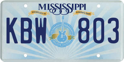 MS license plate KBW803