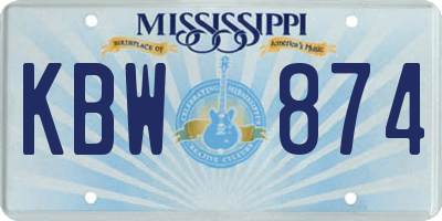 MS license plate KBW874