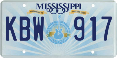 MS license plate KBW917