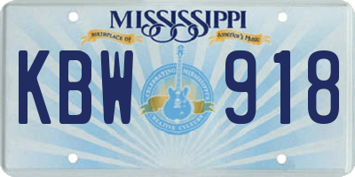 MS license plate KBW918